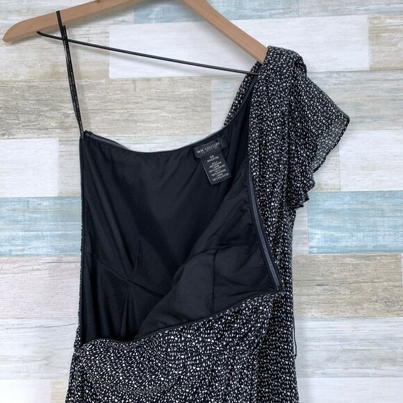MM Couture Miss Me One Shoulder Dress Black Beige Print Fit & Flare Womens XS - Picture 5 of 6